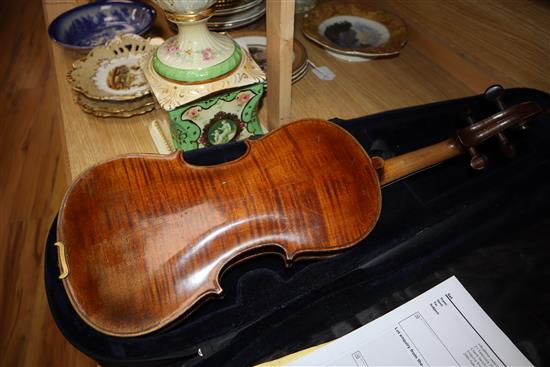 A late 19th/early 20th century Saxon violin, associated case